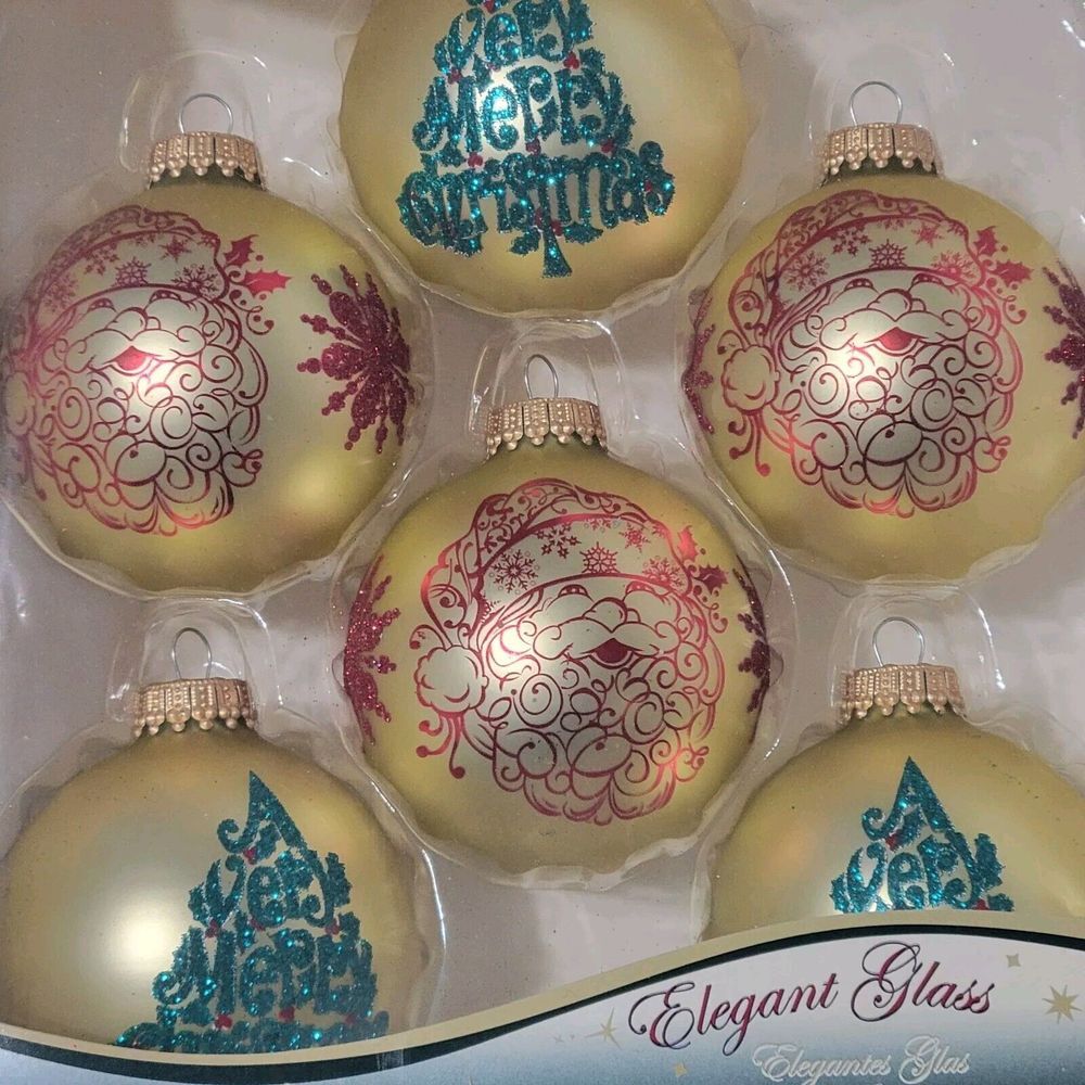 KREBS Exclusive Designer Glitter Glass Christmas Ball Ornaments Box of 6 - Picture 2 of 8